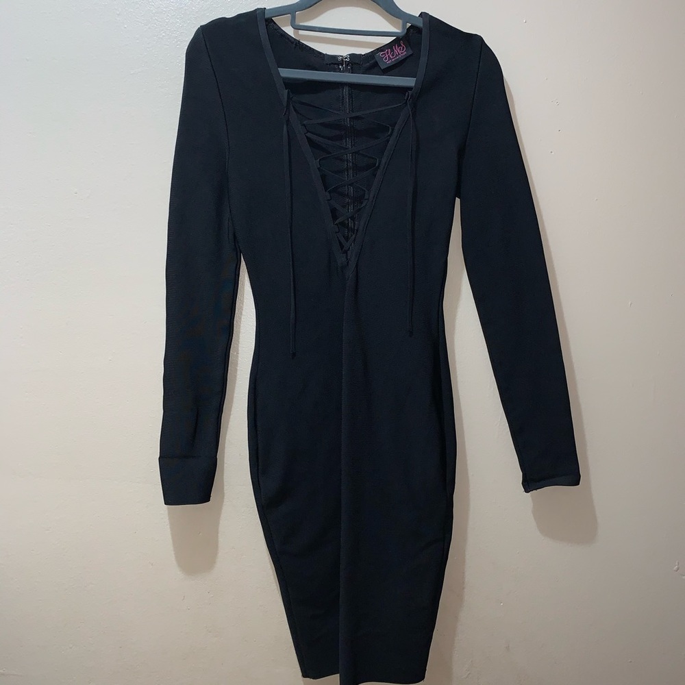 Black long sleeve Bandage dress